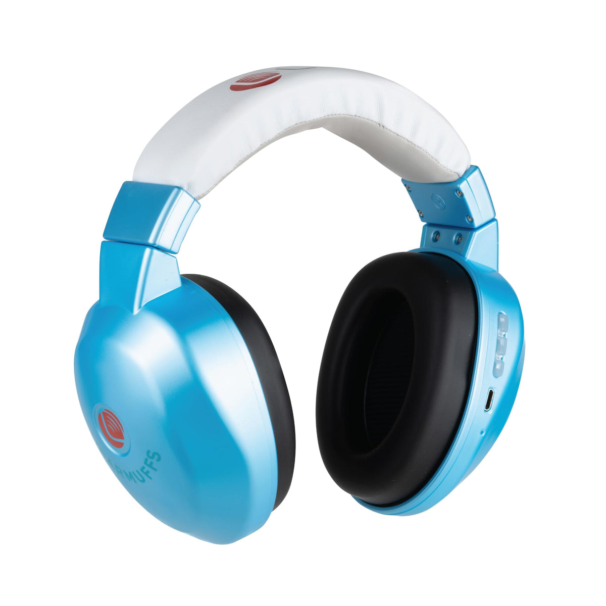Lucid Audio HearMuffs infant blue on child, providing gentle noise protection for playtime.