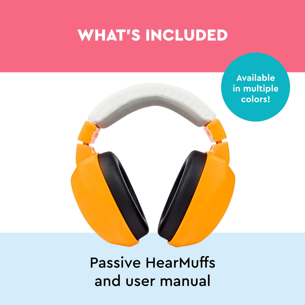 Lucid Audio Kids HearMuffs orange in-use reduces loud background noise
