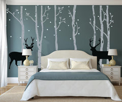 LUCKKYY birch trees wall sticker in grey adds color and easy decor to kids' room.