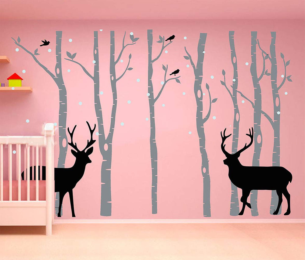 LUCKKYY forest wall decal in grey offers a warm, hand-painted look.