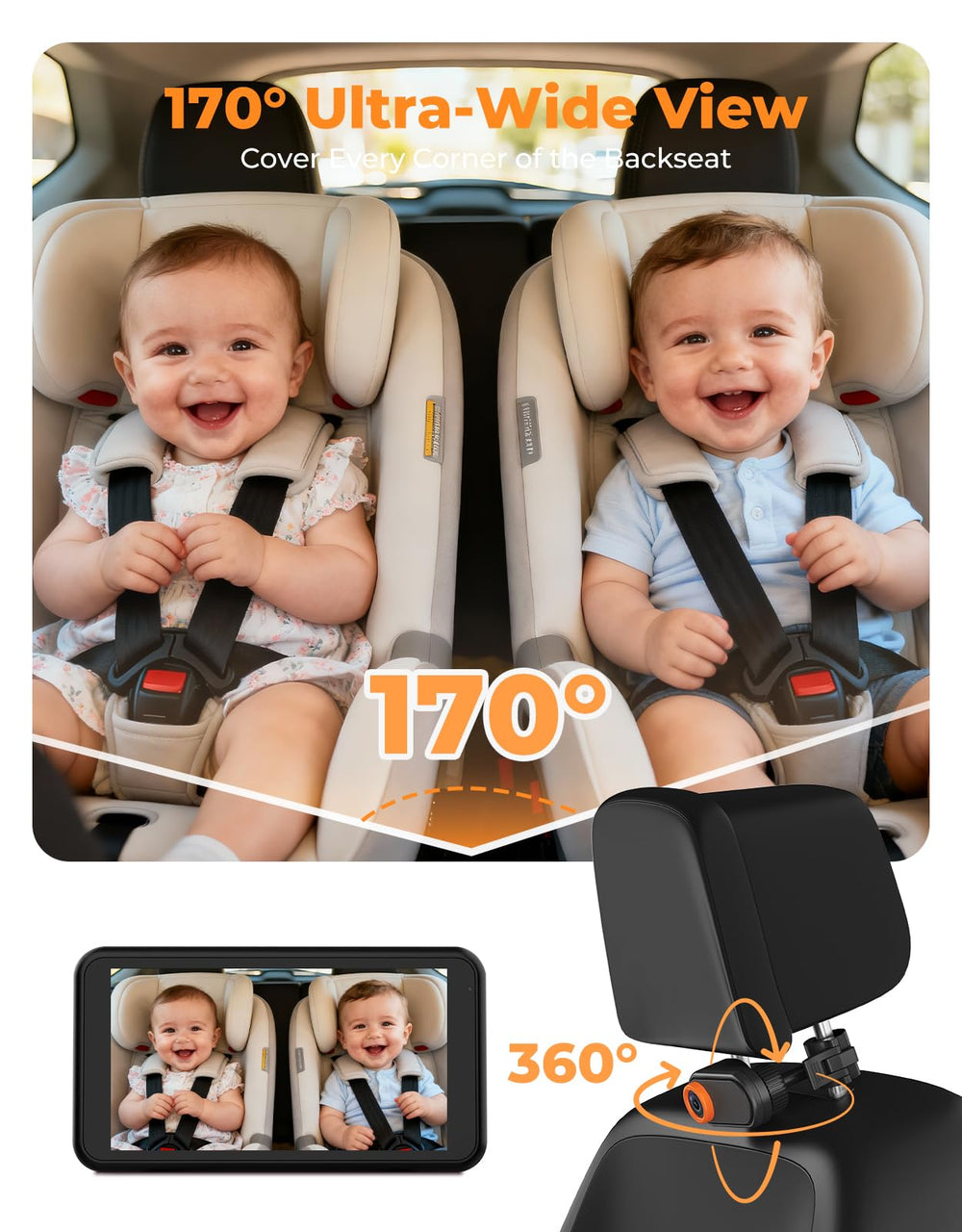 LUCKVIEW BM2A 170-degree wide-angle lens covers the whole back seat