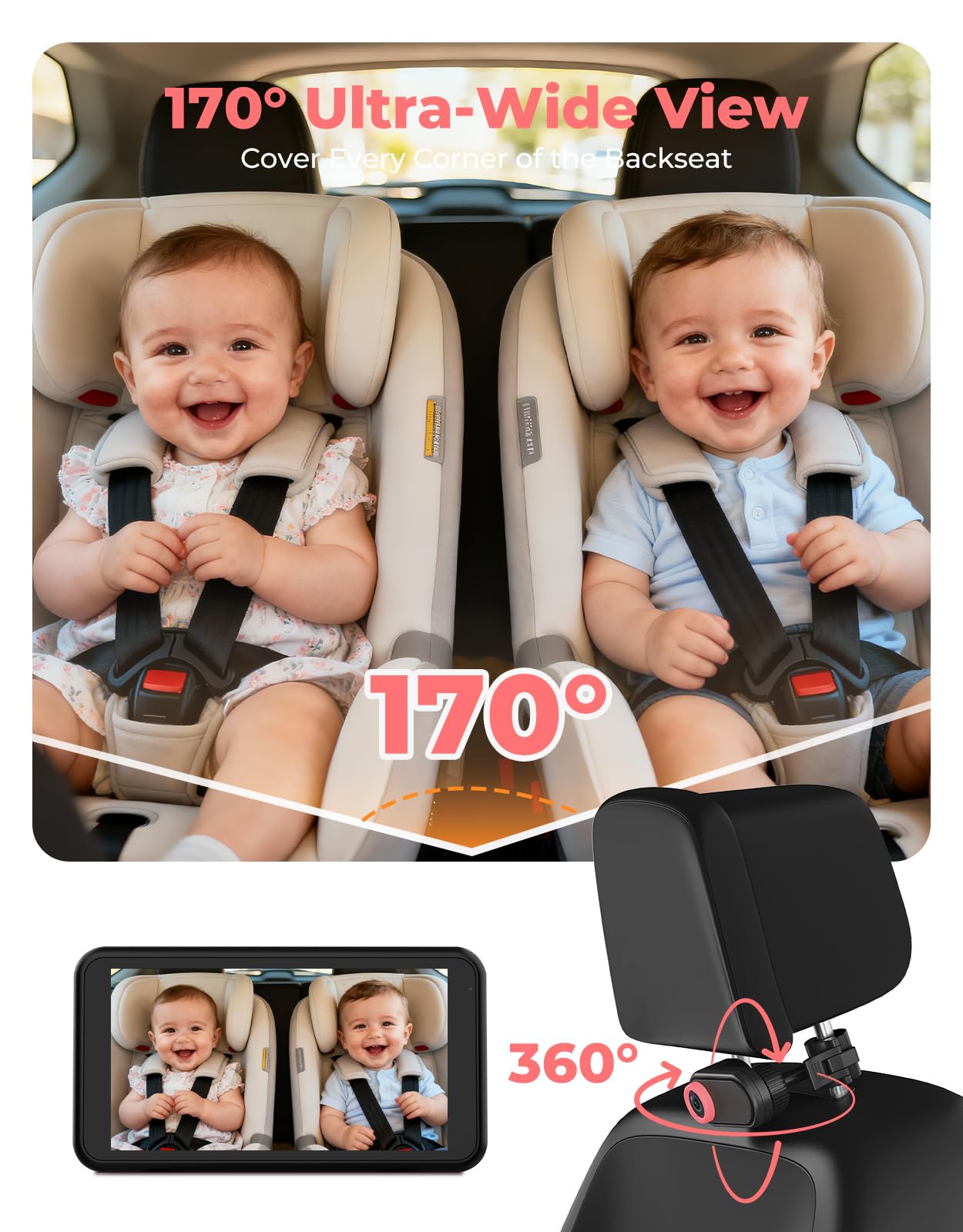 LUCKVIEW BM2A 170-degree wide-angle covers the entire back seat.