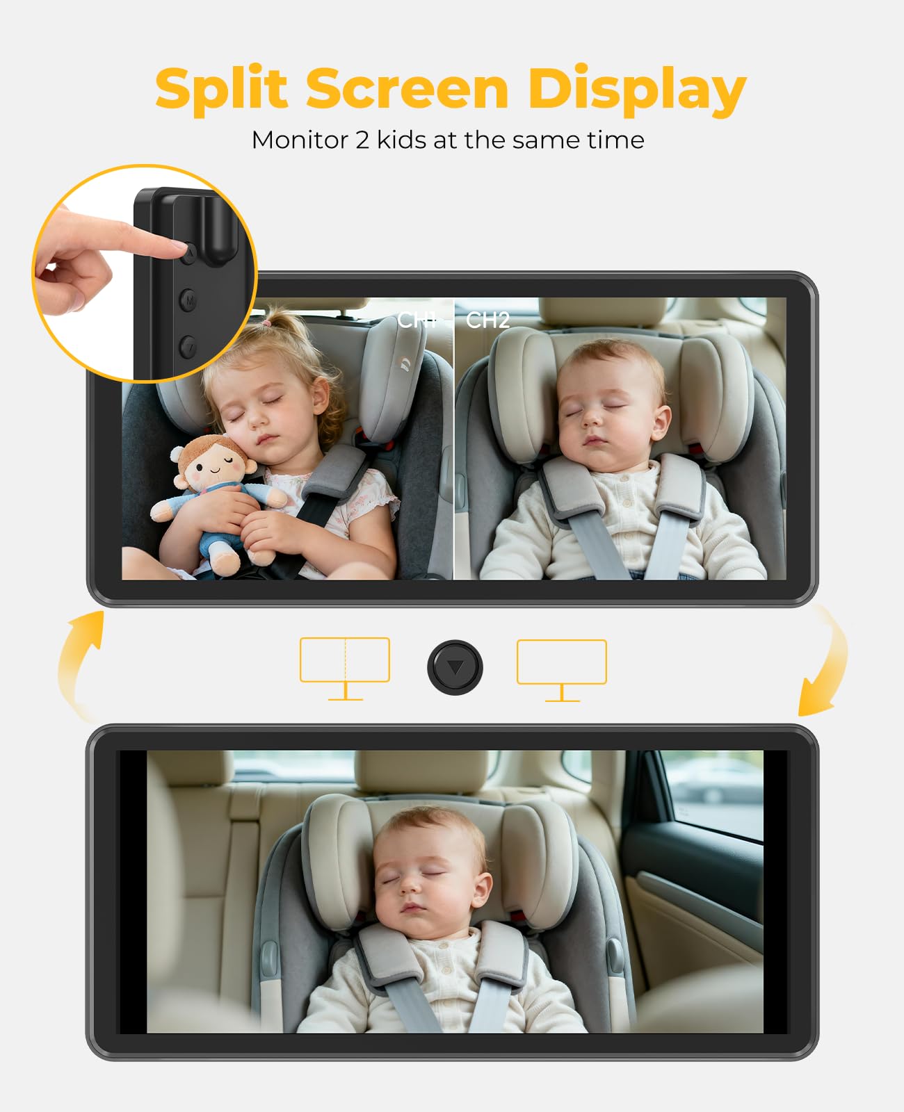 LUCKVIEW BM5 PRO 7.2-inch HD display provides clear backseat visibility.