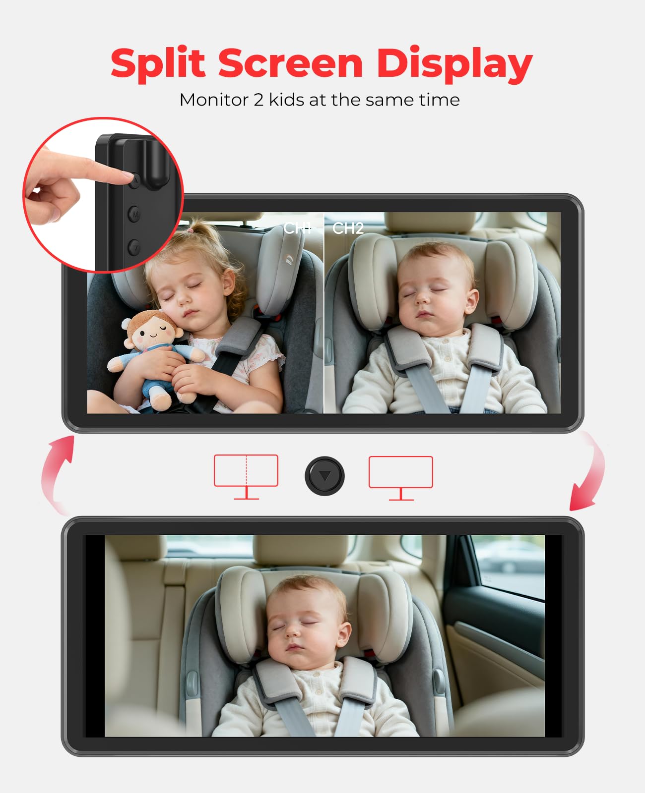 LUCKVIEW BM5PRO backseat clarity helps you see two kids at a glance.