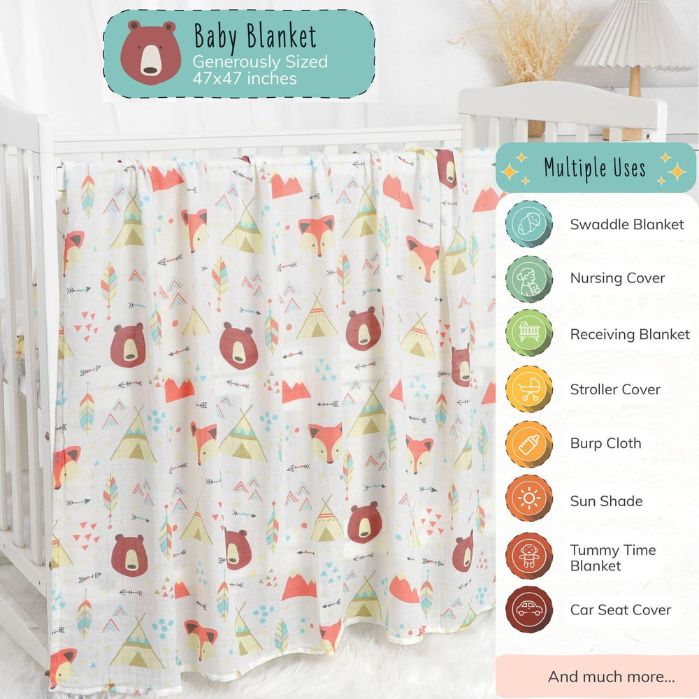 LUCOI woodland-design blanket complements nursery decor with neutral, cozy charm