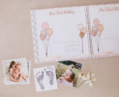 Lucy Darling memory book interior with guided prompts and space for photos.