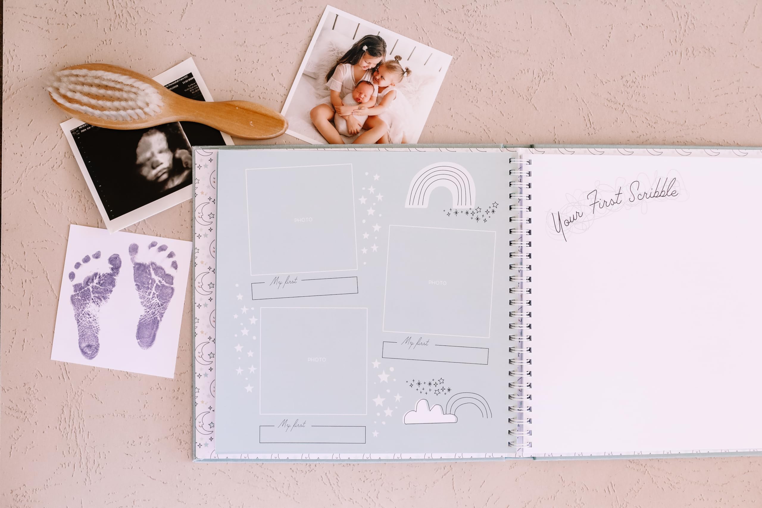 Lucy Darling Celestial Skies prompts pages guide memory-keeping of milestones with photos.
