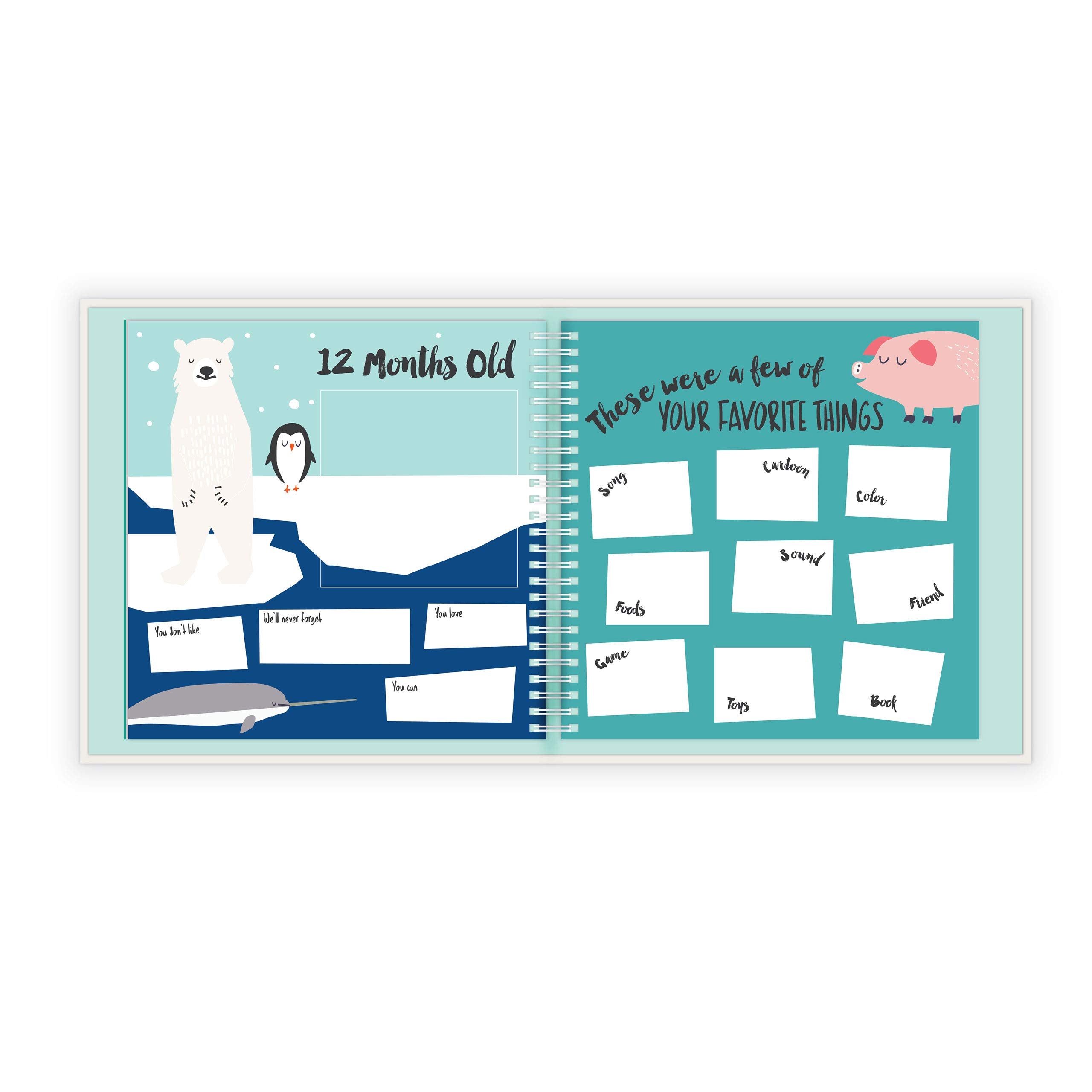 Lucy Darling Little Animal milestone pages capture first smiles, first foods, and first steps