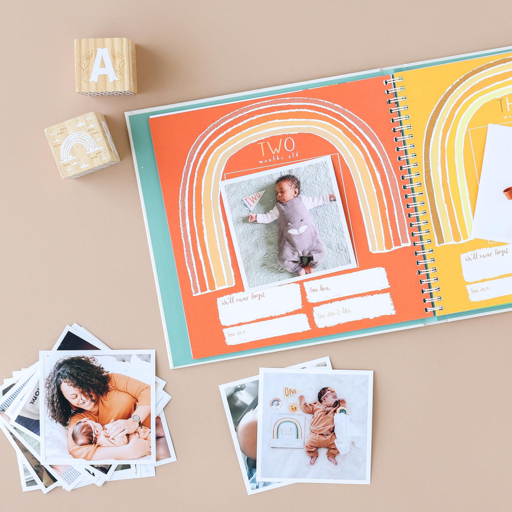 Lucy Darling Little Rainbow milestone spreads capture pregnancy to age five