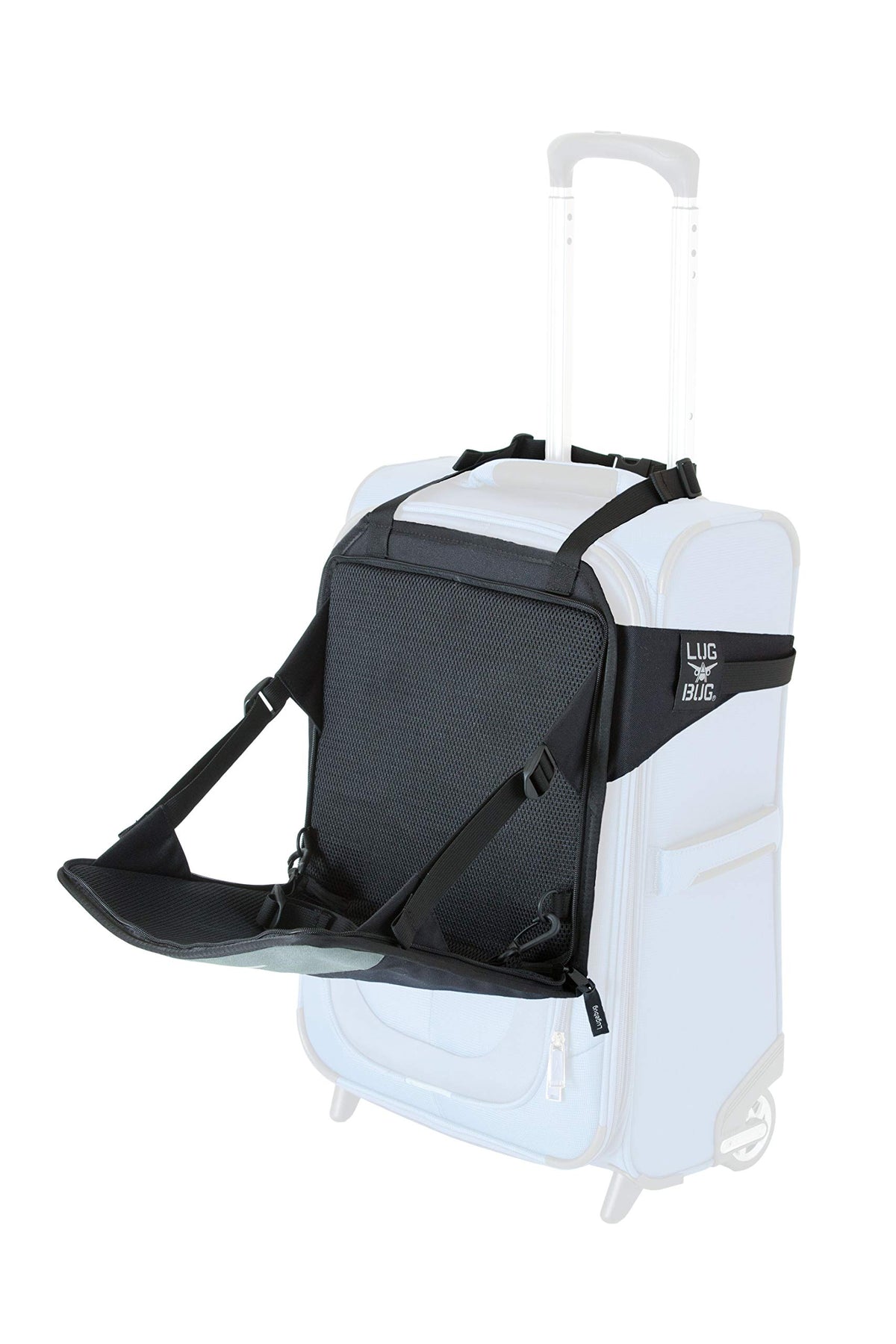 Lugabug travel seat folded flat for compact storage.