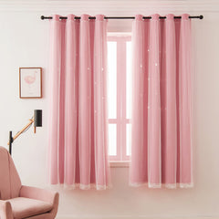 LUGOTAL pink star-cutout curtains on the window create a cozy, kid-friendly ambiance.