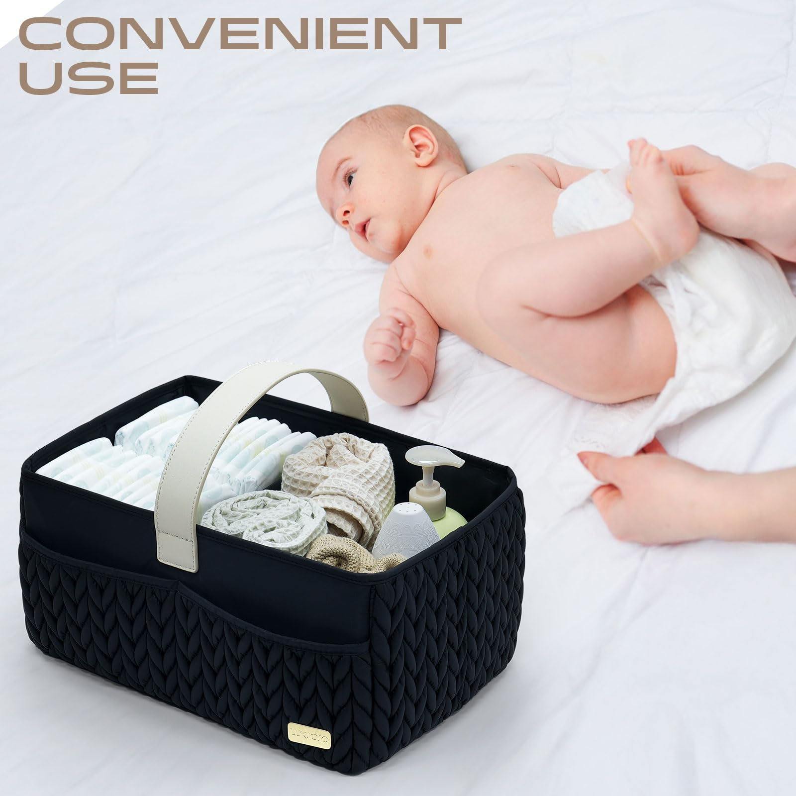 LUKJOJO Baby Storage Caddy spacious-multi-pocket for wipes, bottles, clothes