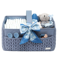 LUKJOJO ash blue diaper caddy front view keeps essentials organized