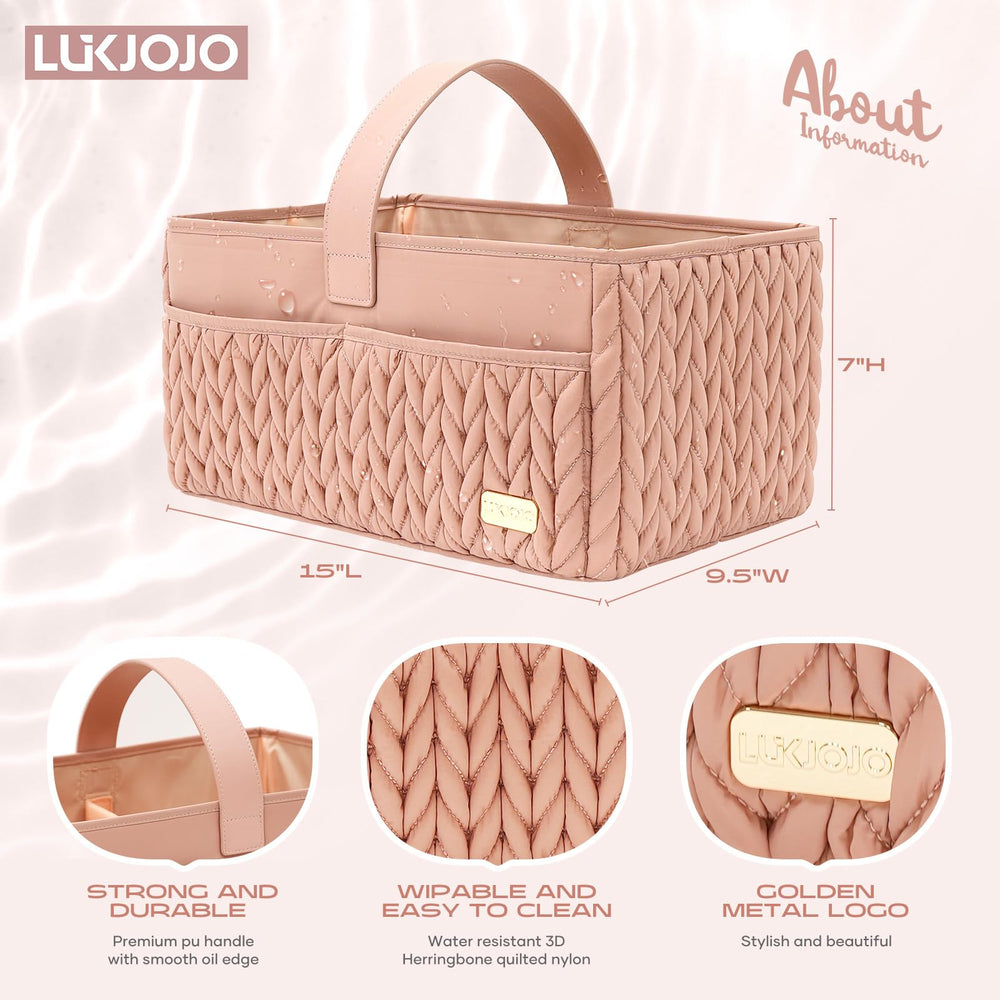 LUKJOJO diaper caddy folds flat for easy storage at home or while traveling.