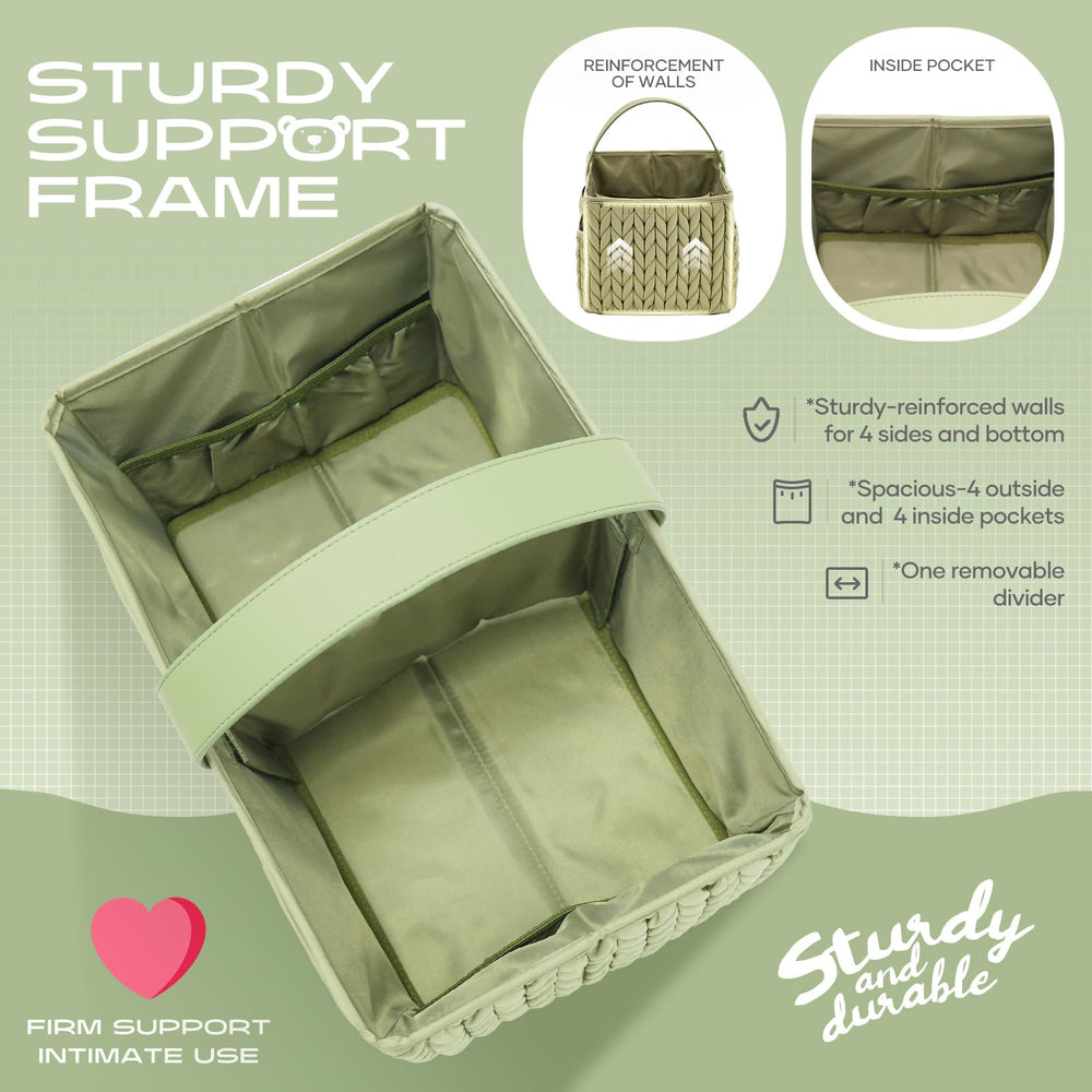 LUKJOJO diaper caddy features leather handle for comfortable carrying