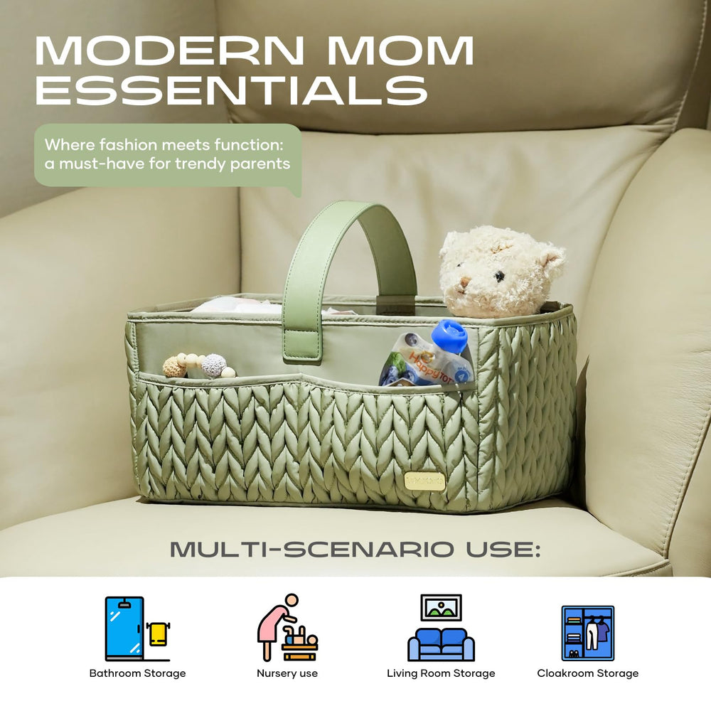 LUKJOJO sage green diaper caddy ideal for nursery and travel storage