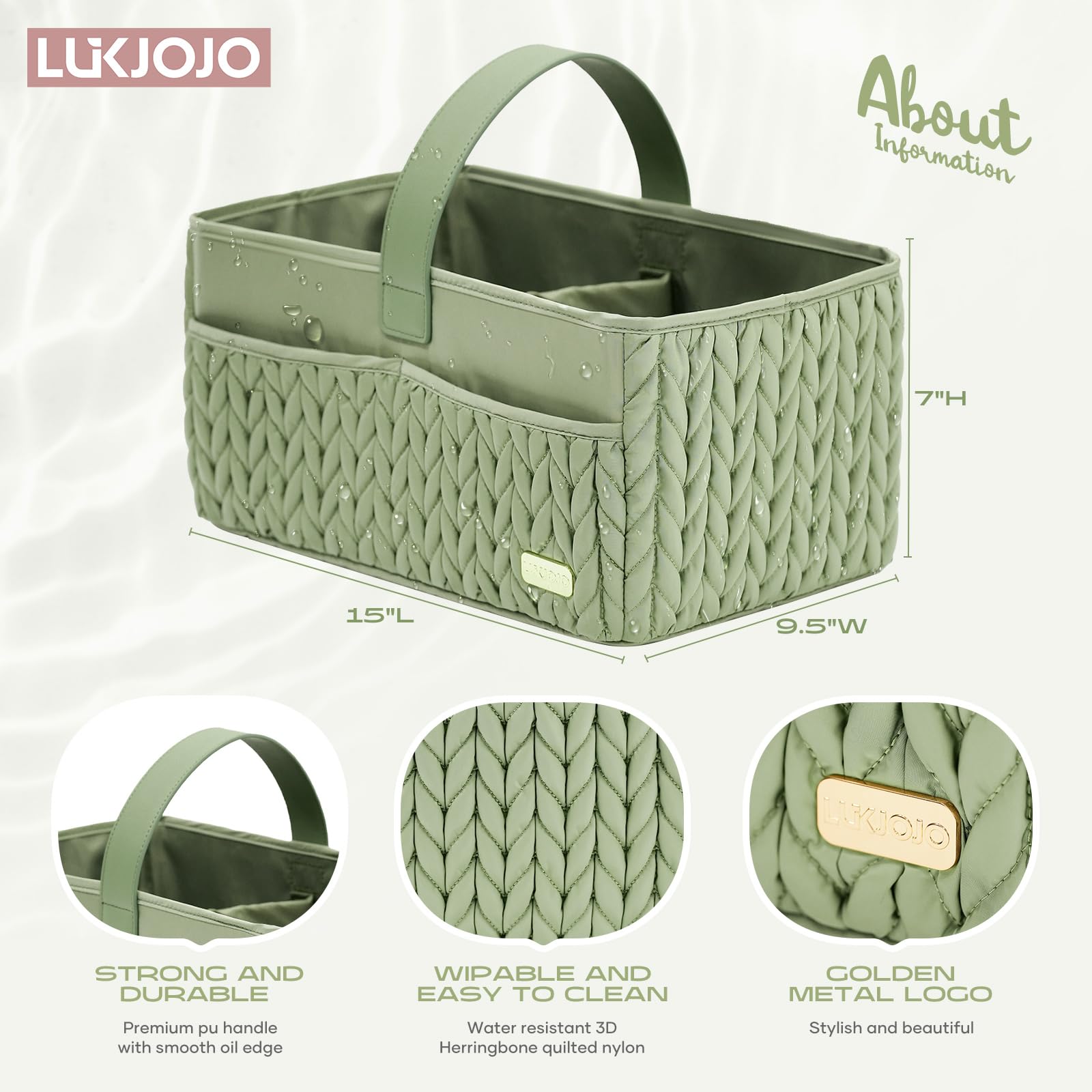 LUKJOJO caddy with two compartments and external/internal pockets for organized essentials