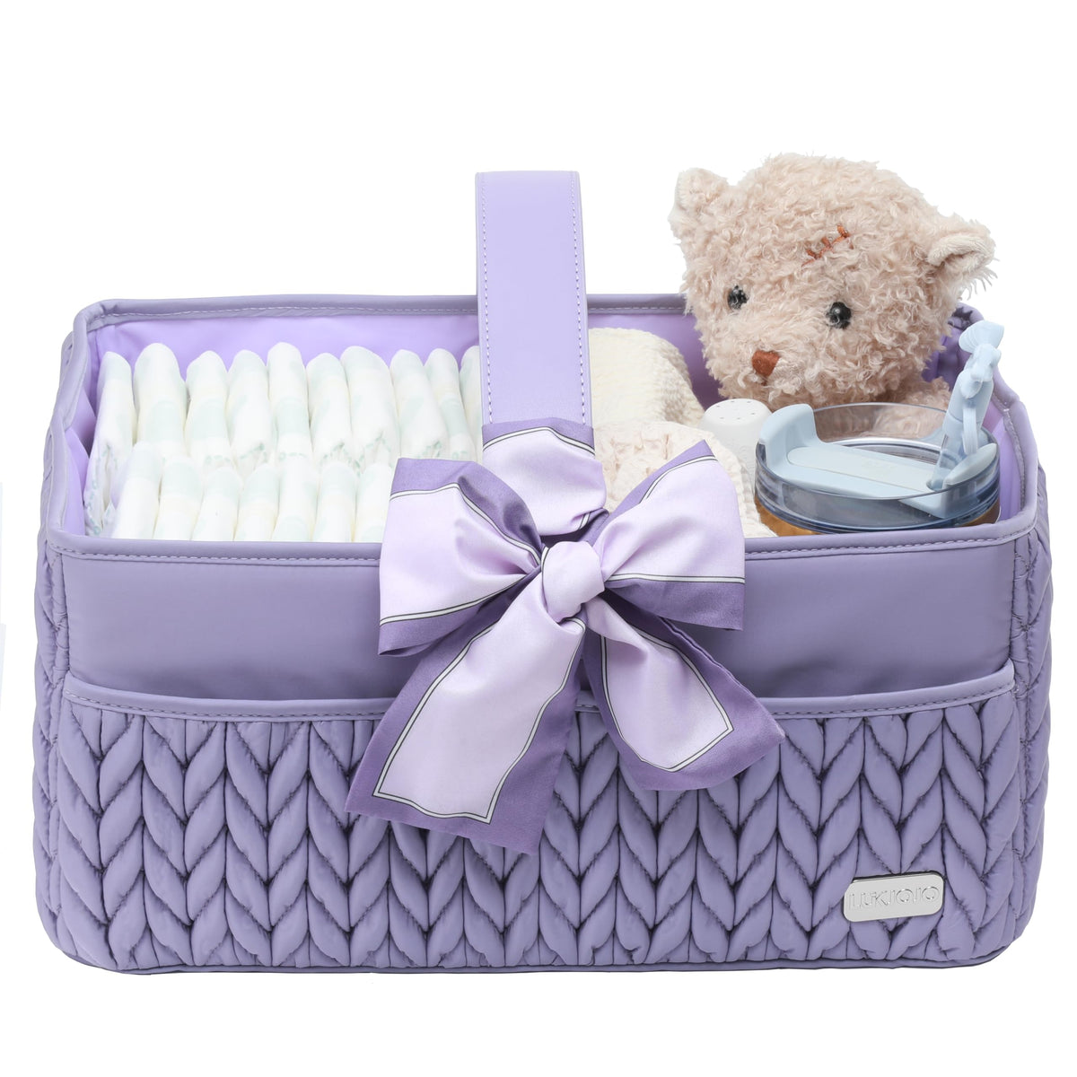 LUKJOJO purple diaper caddy for stylish nursery organization and easy diaper access.