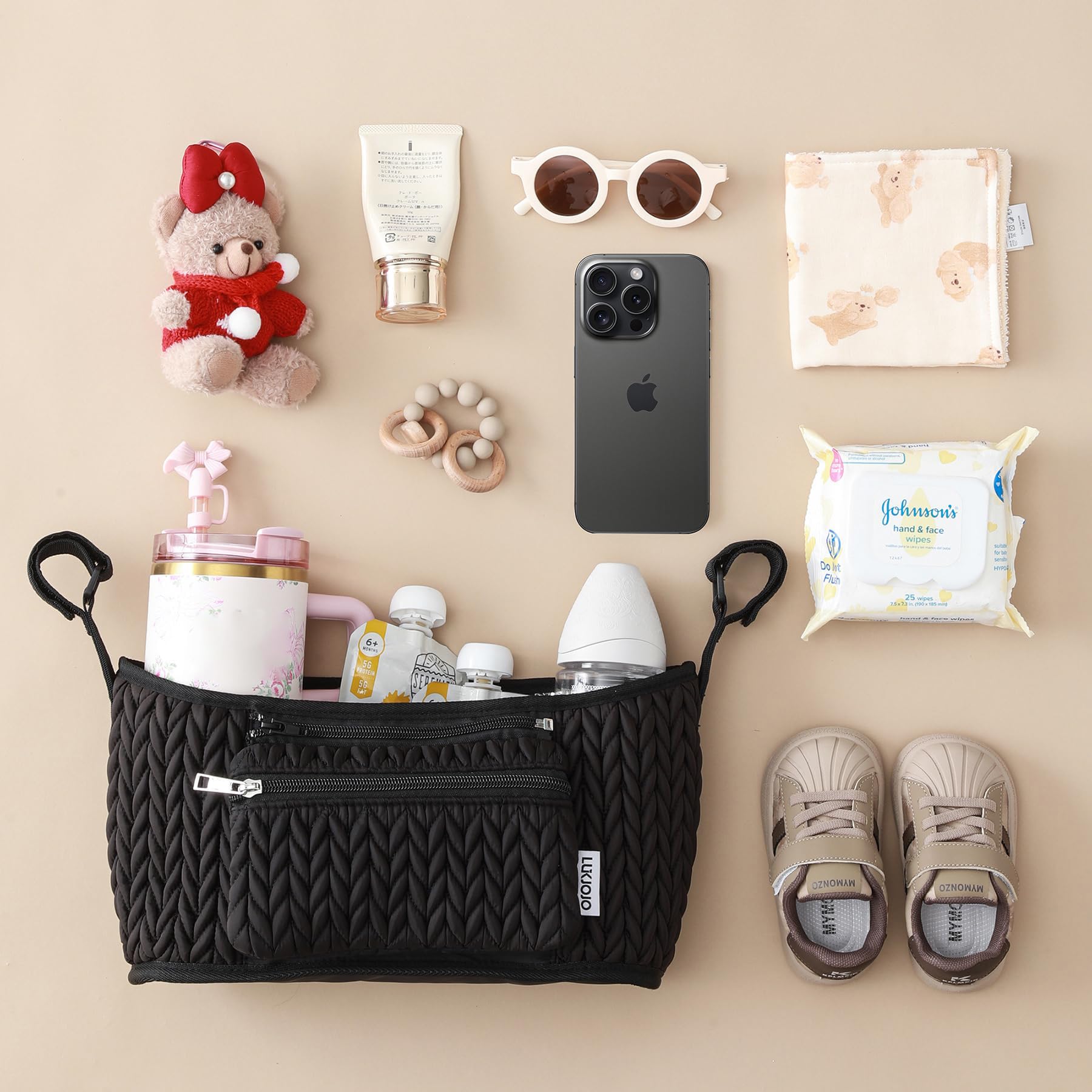 LUKJOJO universal fit on most stroller handles for easy attachment.