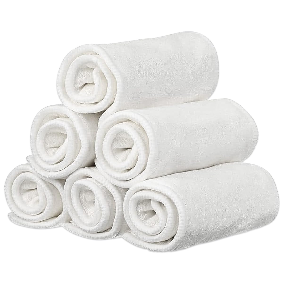 LukLoy 6-pack inserts closeup of four-layer rayon microfiber for enhanced absorbency.