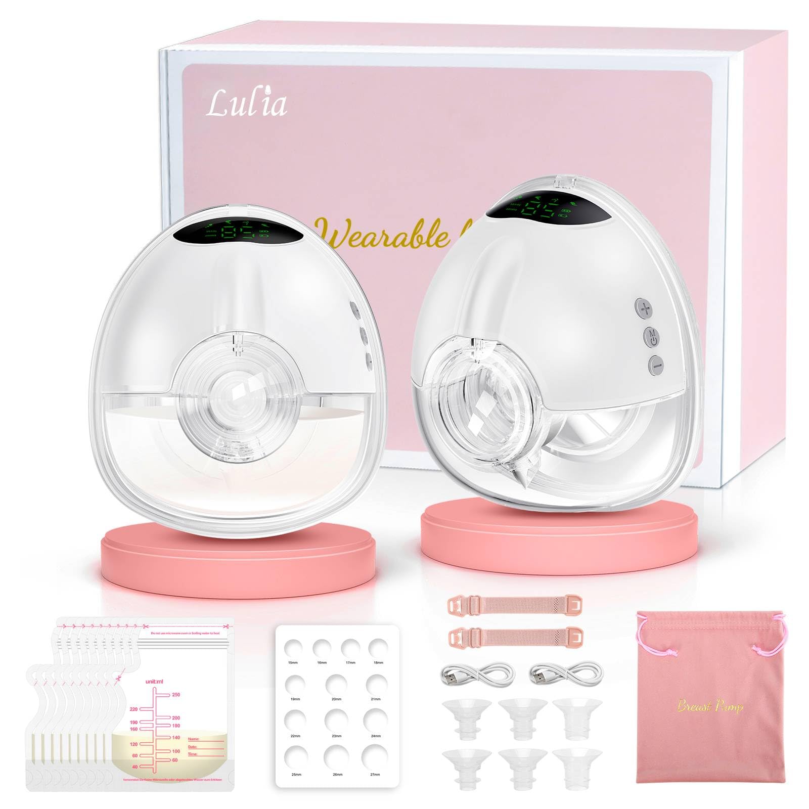 Lulia wearable breast pump worn under clothing for hands-free pumping