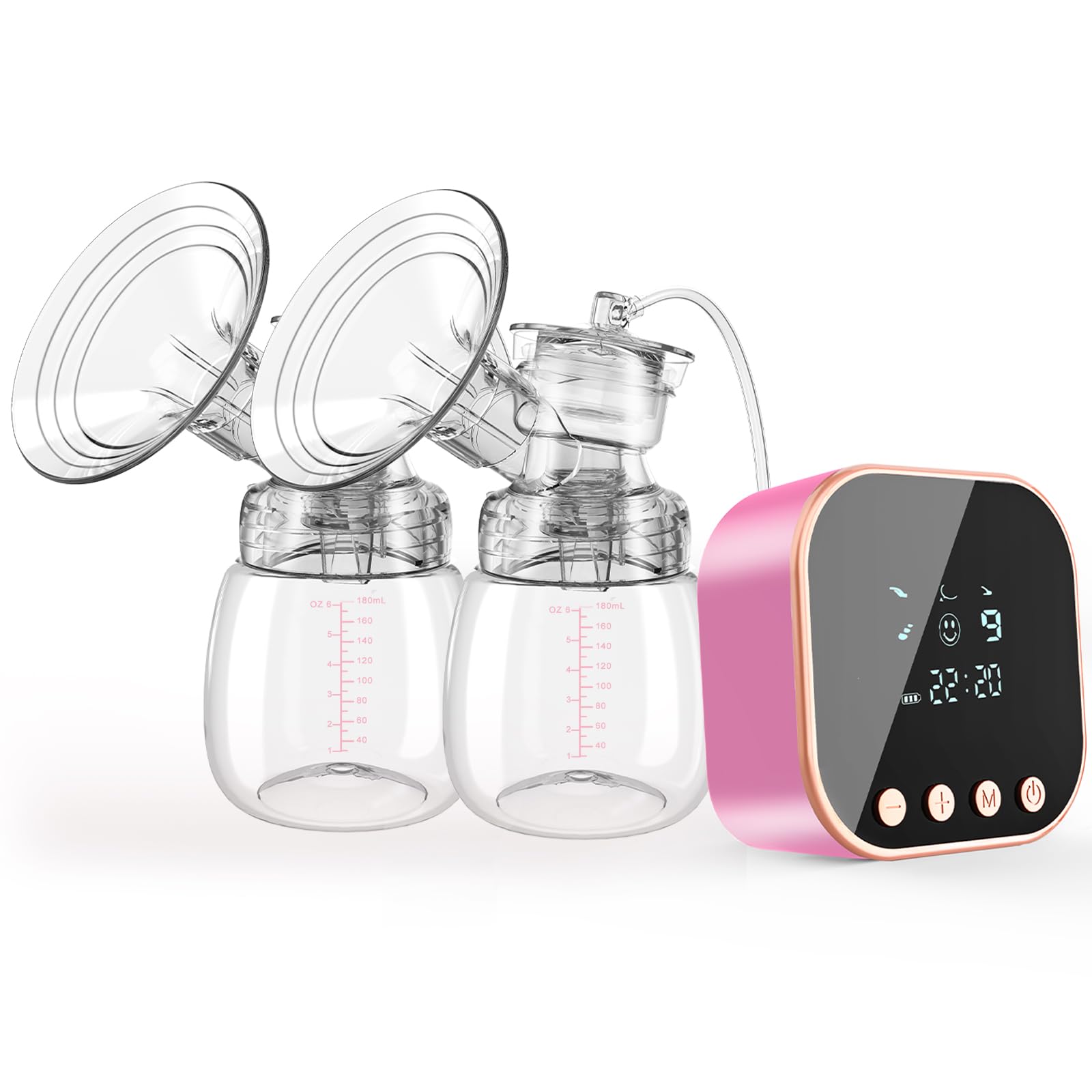 Lulia pink-2p double electric breast pump front view for on-the-go pumping