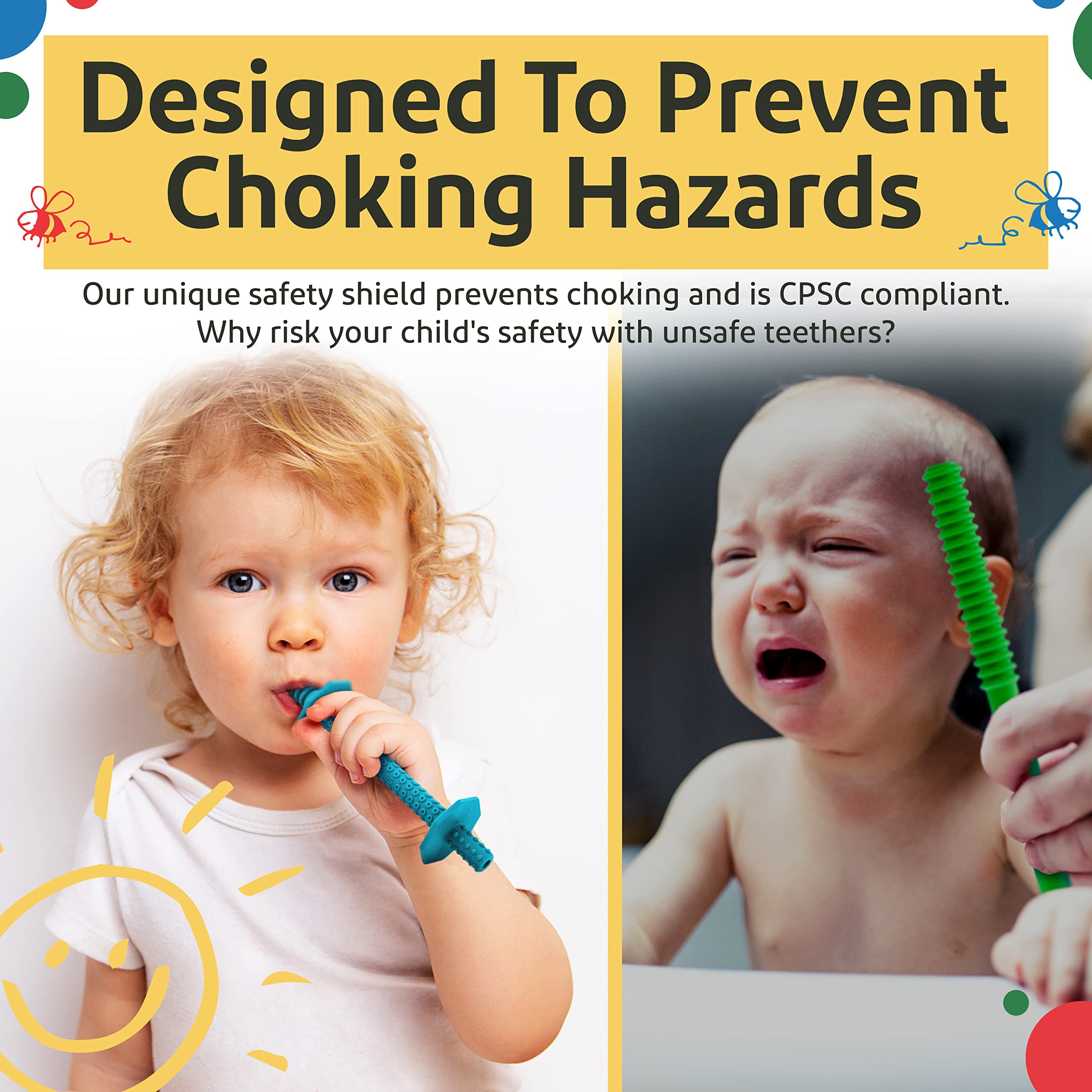 Lull Kids safety shield teether helps prevent choking while soothing