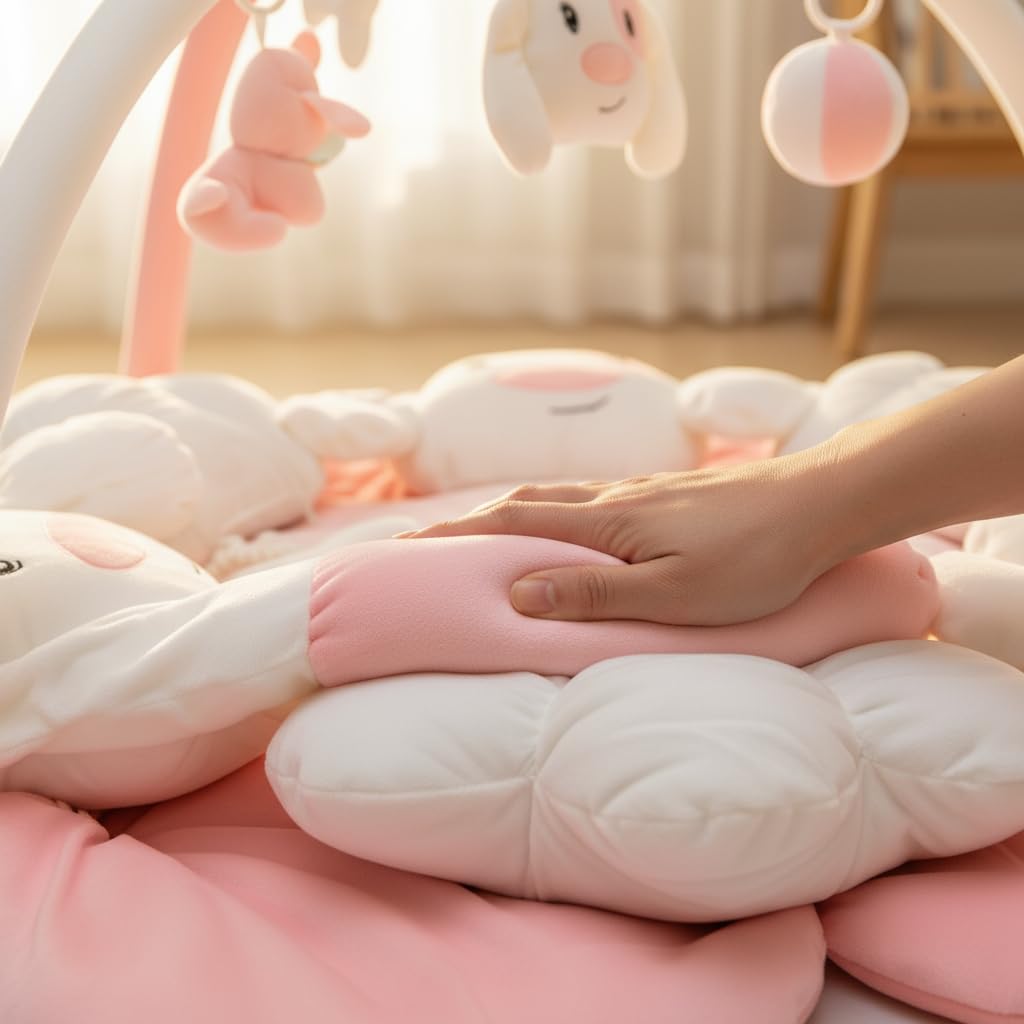 Lullaby Cotton detachable toys including crinkle elephant promote reach and grasp