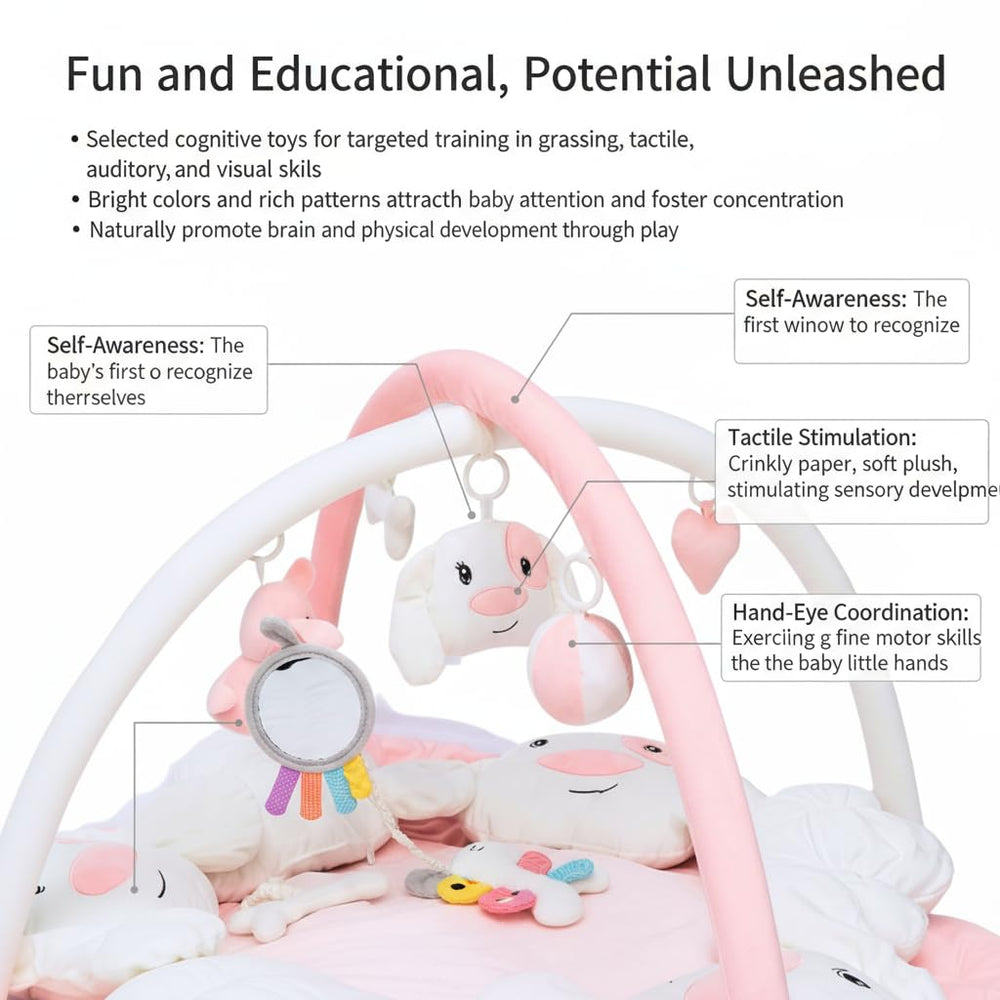 Lullaby Cotton machine-washable cover ensures easy cleanup after messy play