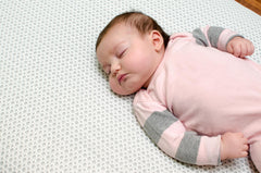 Lullaby Earth waterproof backing detail protecting crib mattress from spills