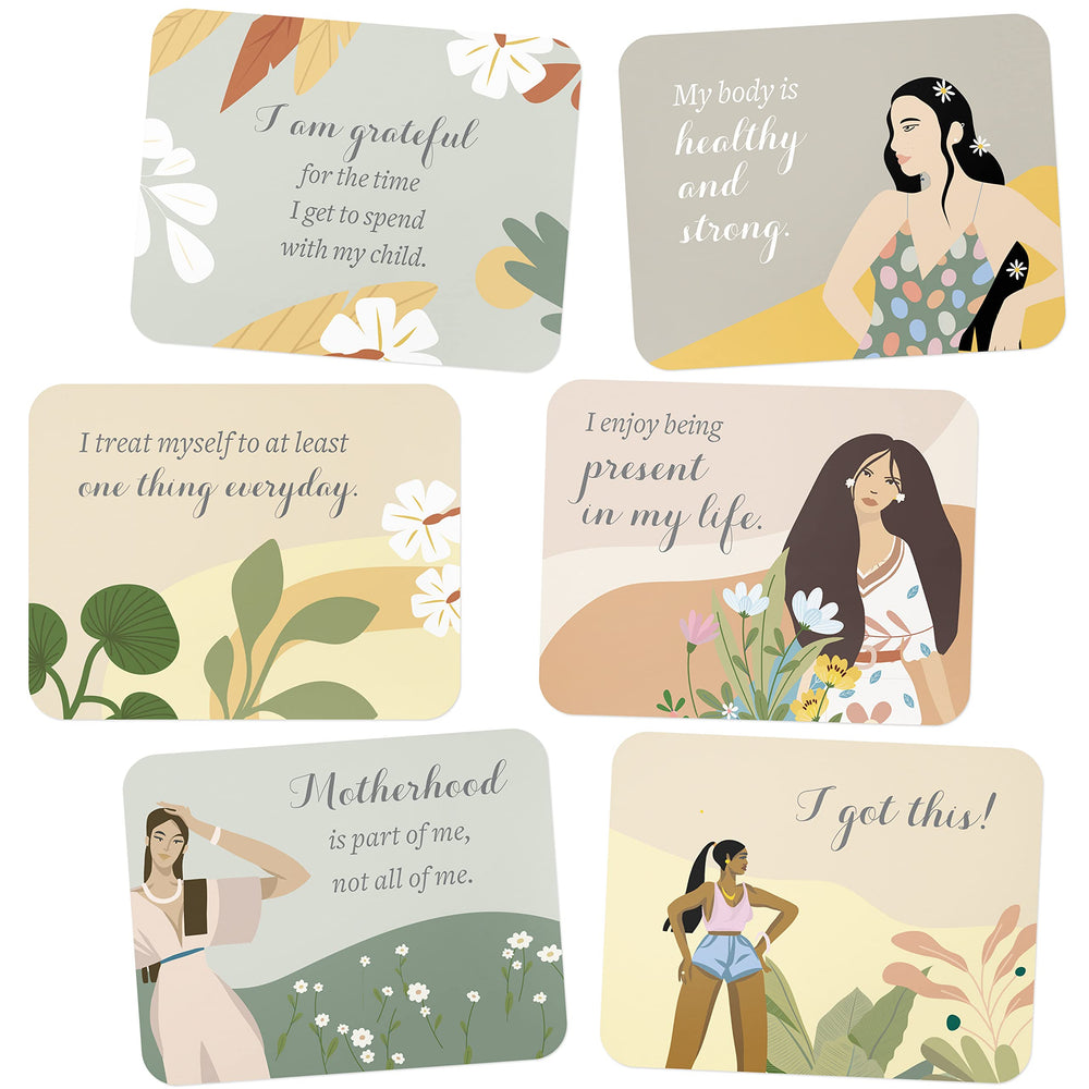 Lulu & You affirmation cards arranged in a nursery display for calm moments.