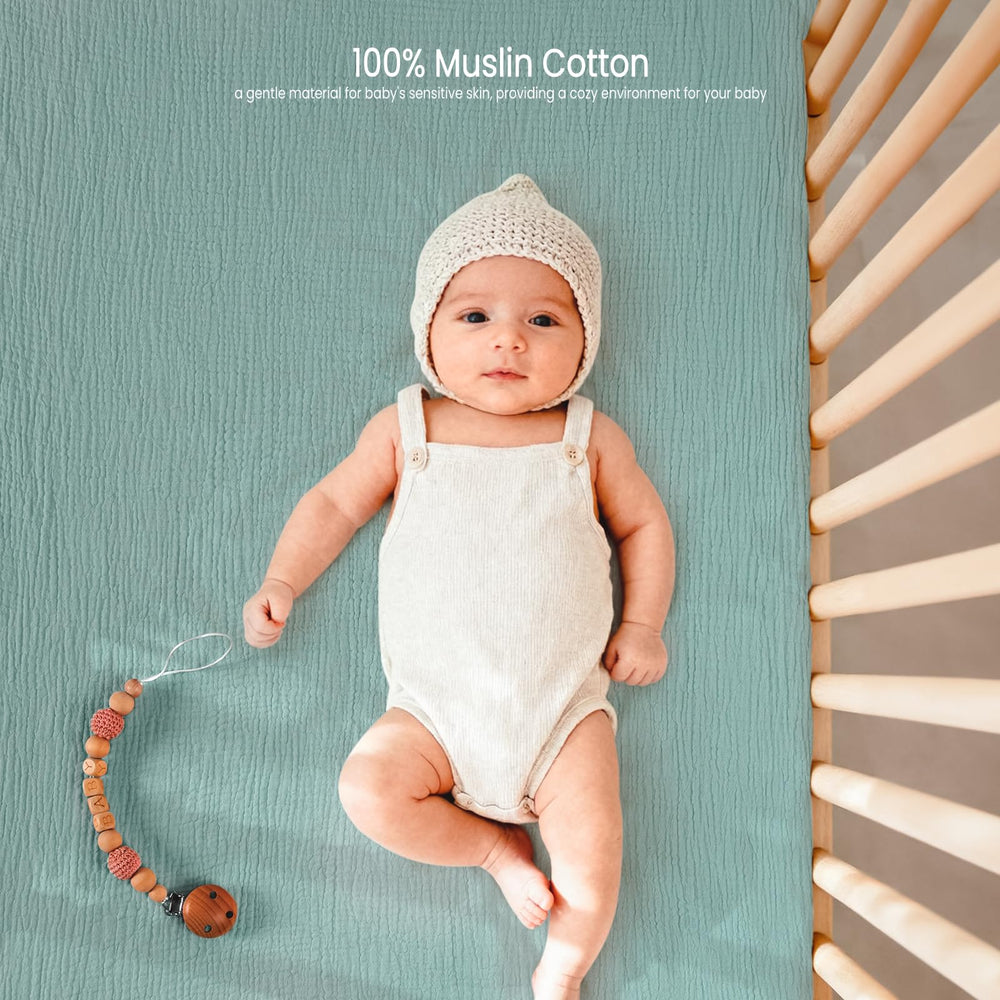 Lulu Moon breathable muslin sheets keep baby comfortable all night.