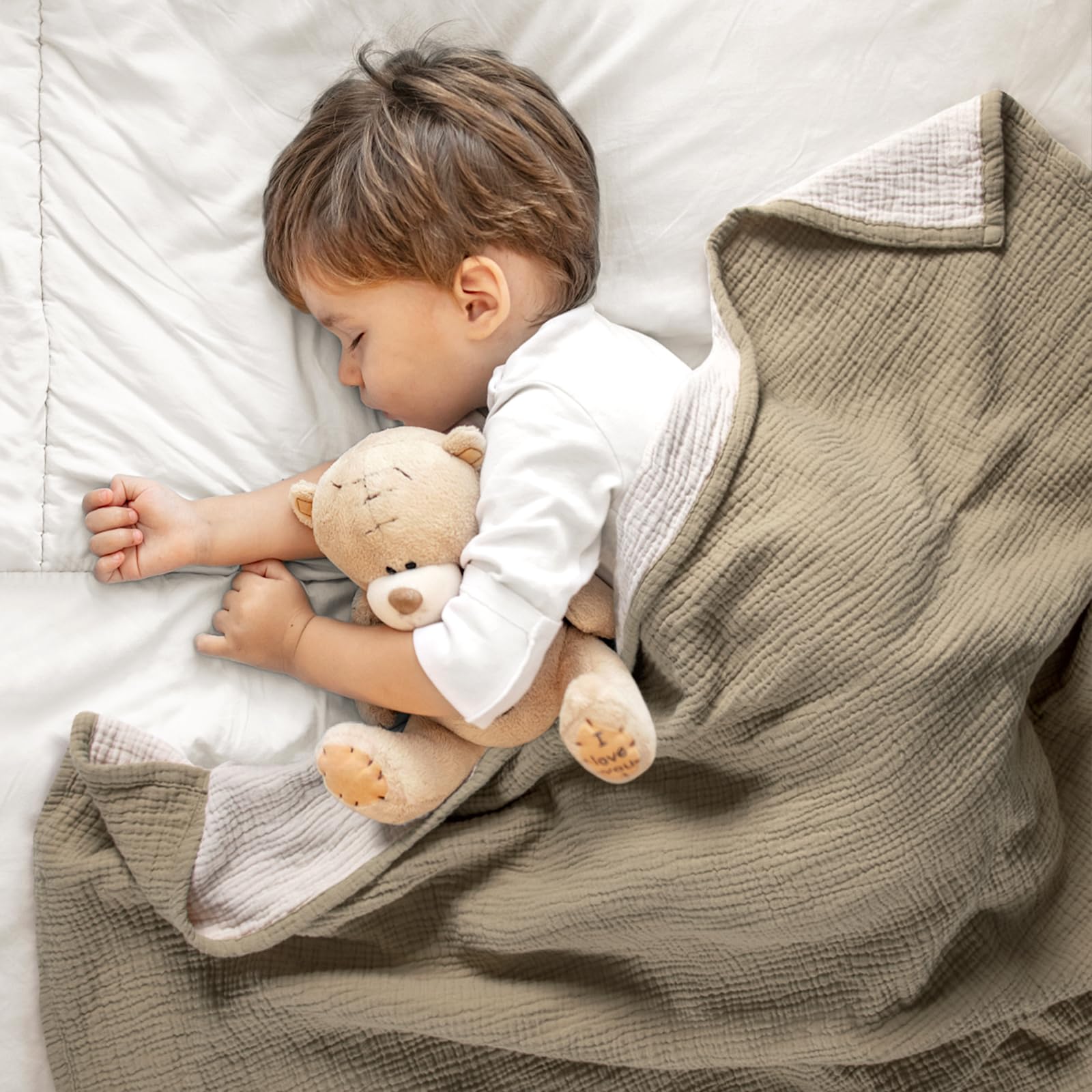 Lulu Moon Muslin Baby Blanket Olive folded neatly for easy storage and travel