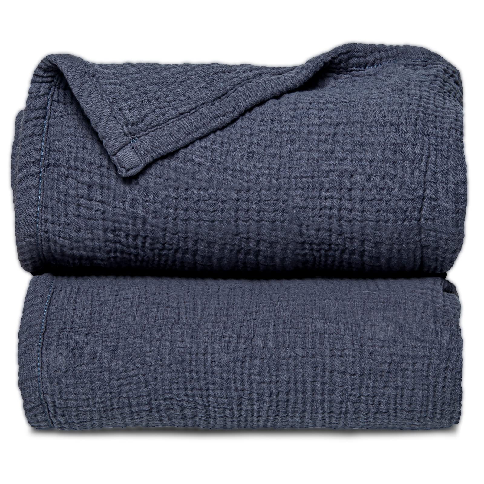 Lulu Moon muslin blanket blue folded for easy storage and warmth