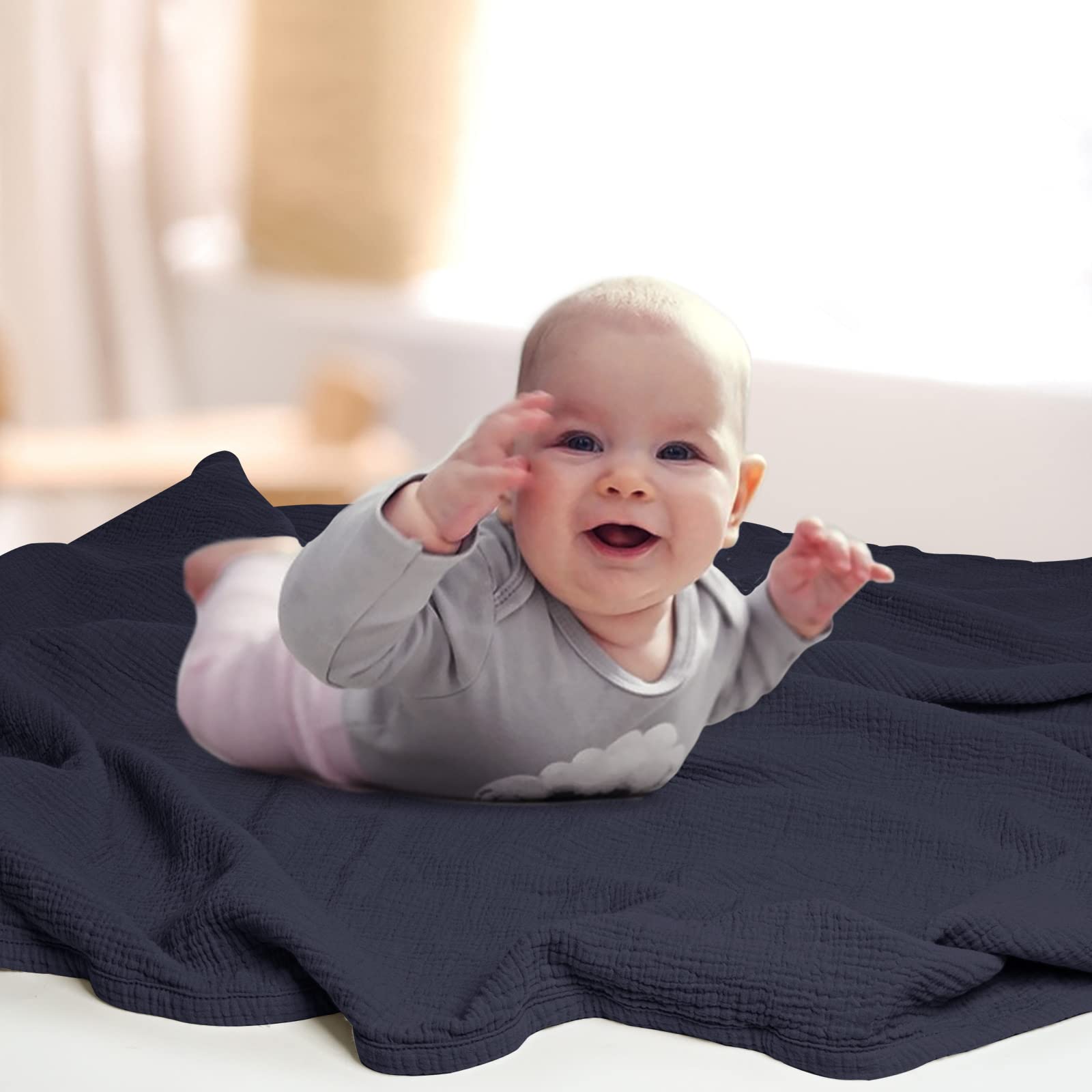 Lulu Moon muslin blanket blue on picnics for lightweight coverage