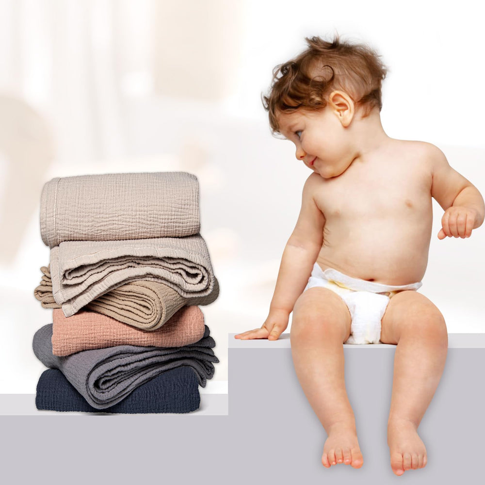Lulu Moon muslin blanket blue during tummy time for gentle play
