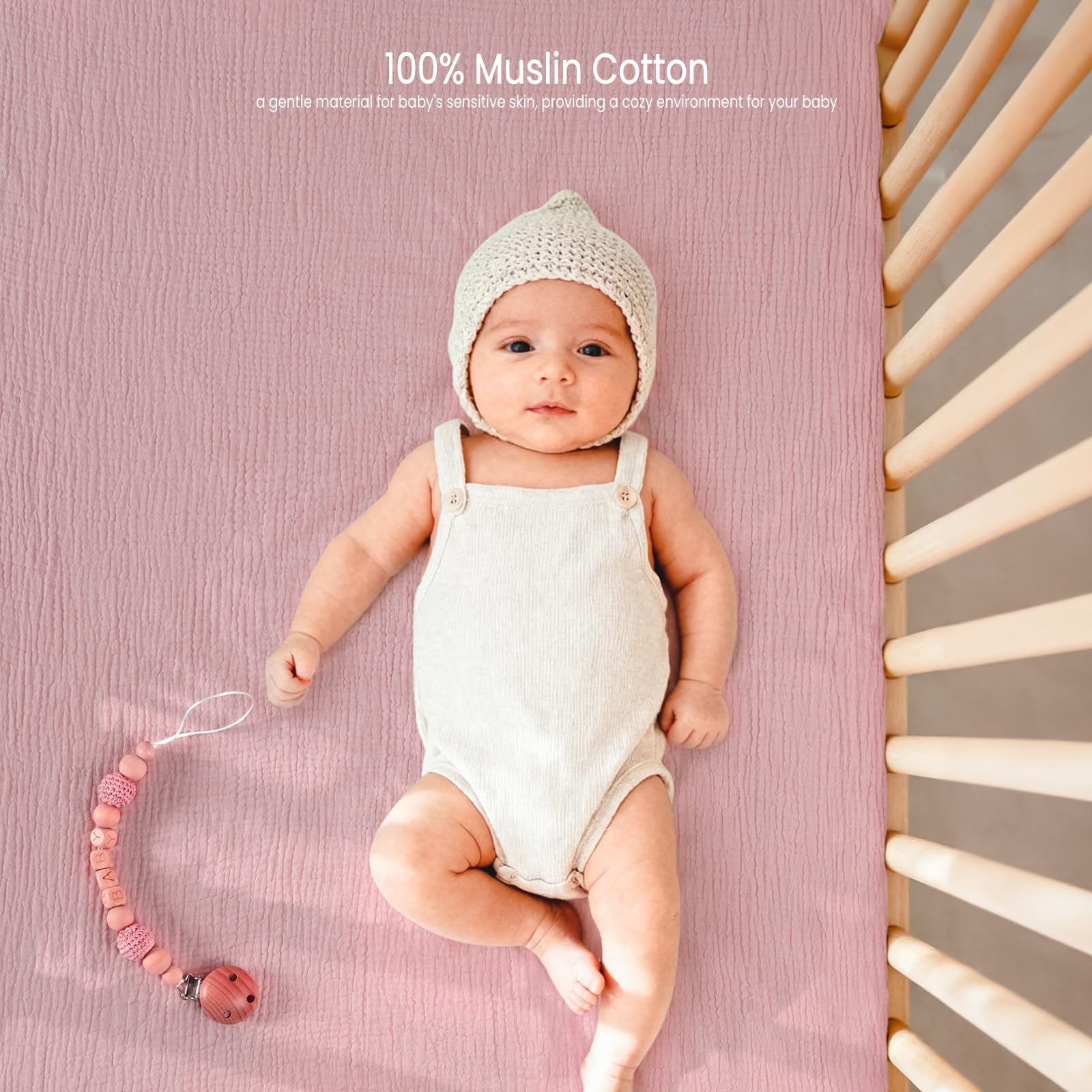 Lulu Moon Muslin Crib Sheets on a baby’s crib for cozy sleep