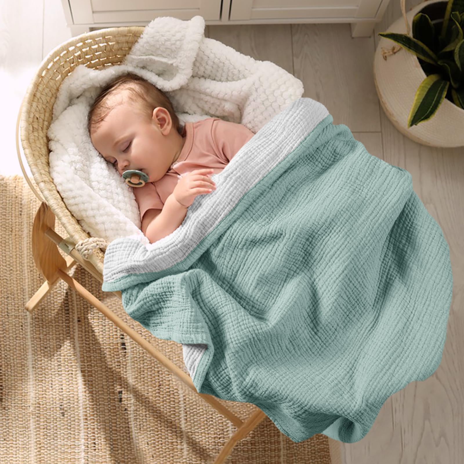 Lulu Moon two-sided muslin blanket coordinating with nursery decor