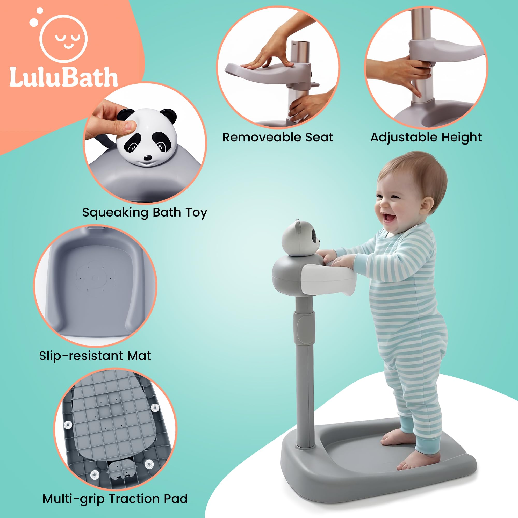 LuluBath safety arms cradle a toddler during bath time