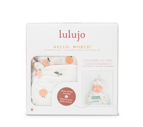 Lulujo hello-world-sticker closeup highlights personalized name for social birth announcements.