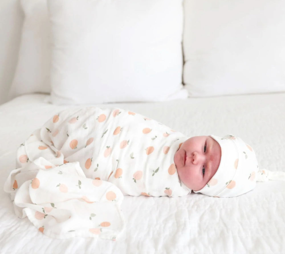 Lulujo peach-colored bamboo-muslin texture feels cozy and premium for everyday use.