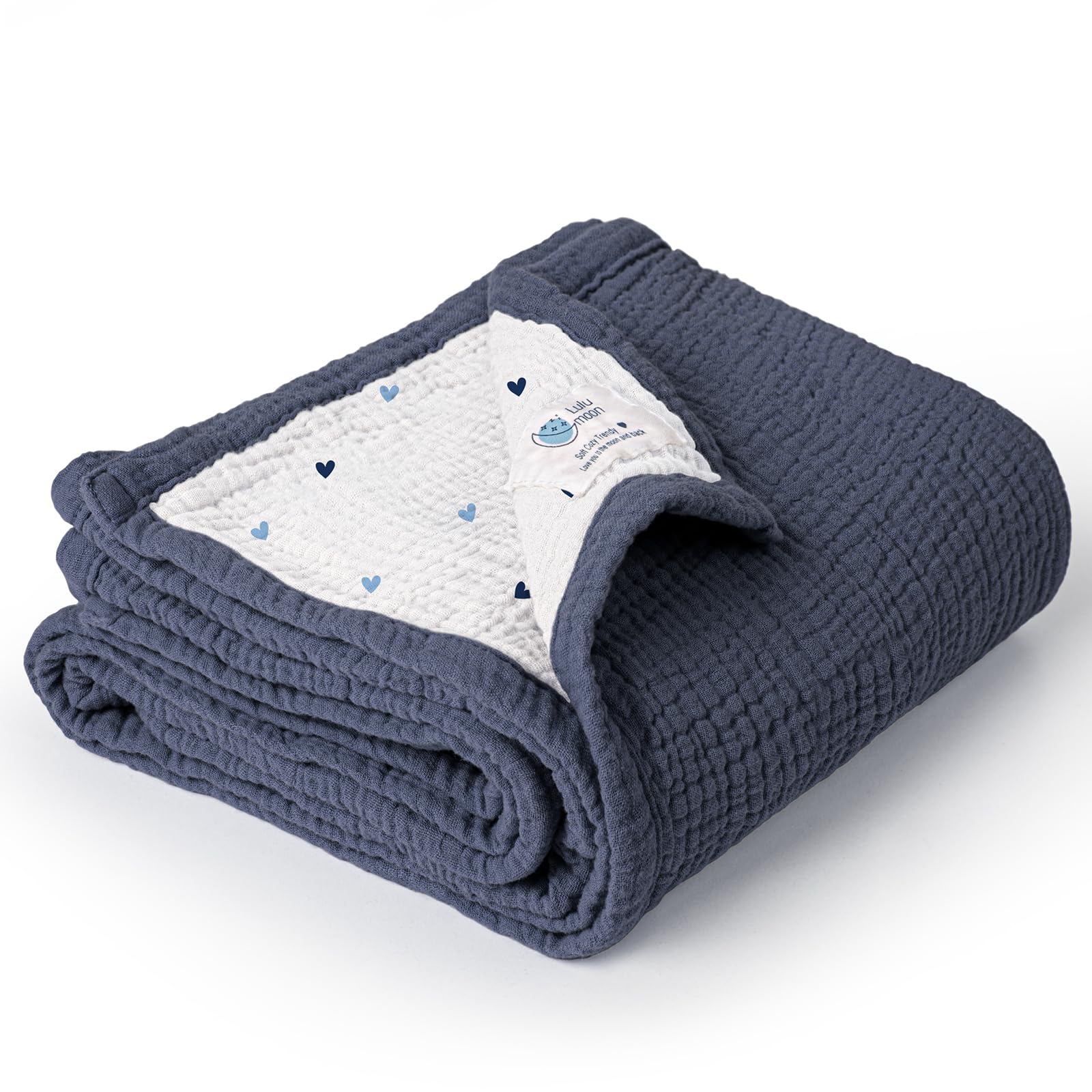 Lulumoon baby blanket blue swaddle provides soft, cozy warmth for newborns.