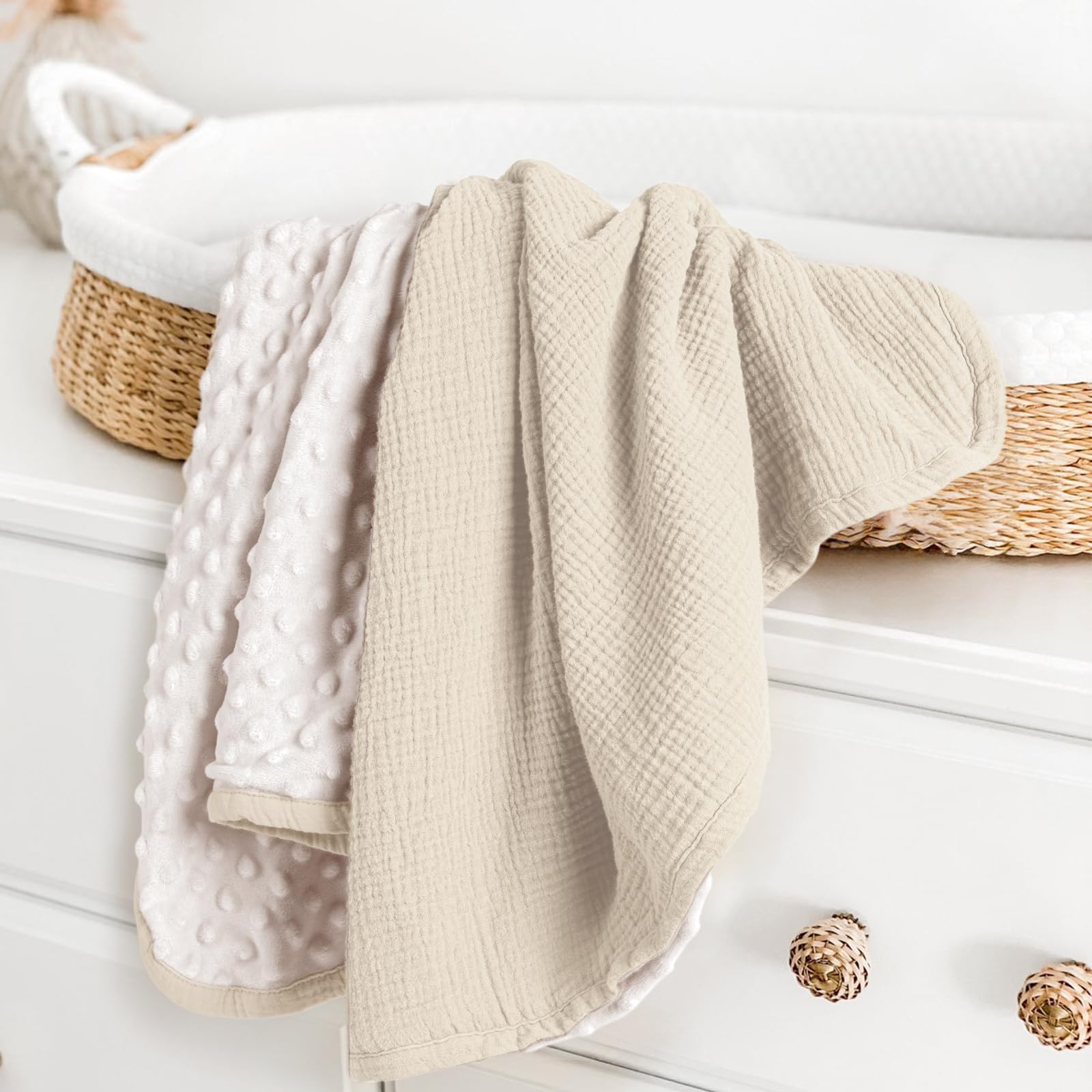 Lulumoon minky-dot back baby blanket for cozy snuggle time.