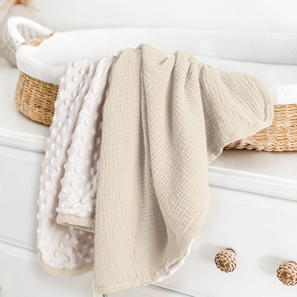 Lulumoon minky-dot back baby blanket for cozy snuggle time.