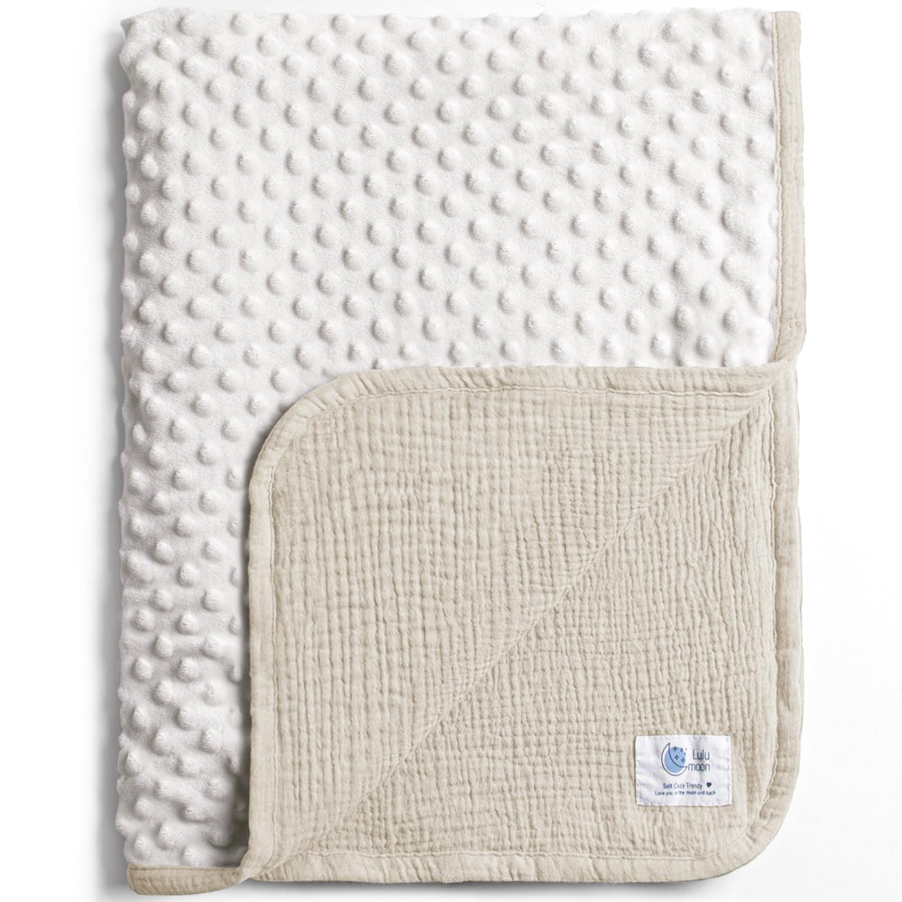 Lulumoon muslin-front baby blanket in ivory for newborn comfort.