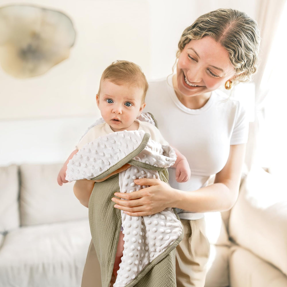 Lulumoon olive blanket size 30x40 designed for travel, stroller, and car seats.