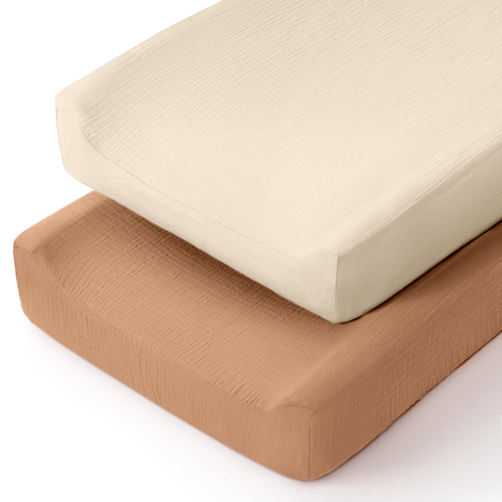 Lulumoon baby changing pad cover in soft muslin for gentle, breathable comfort.