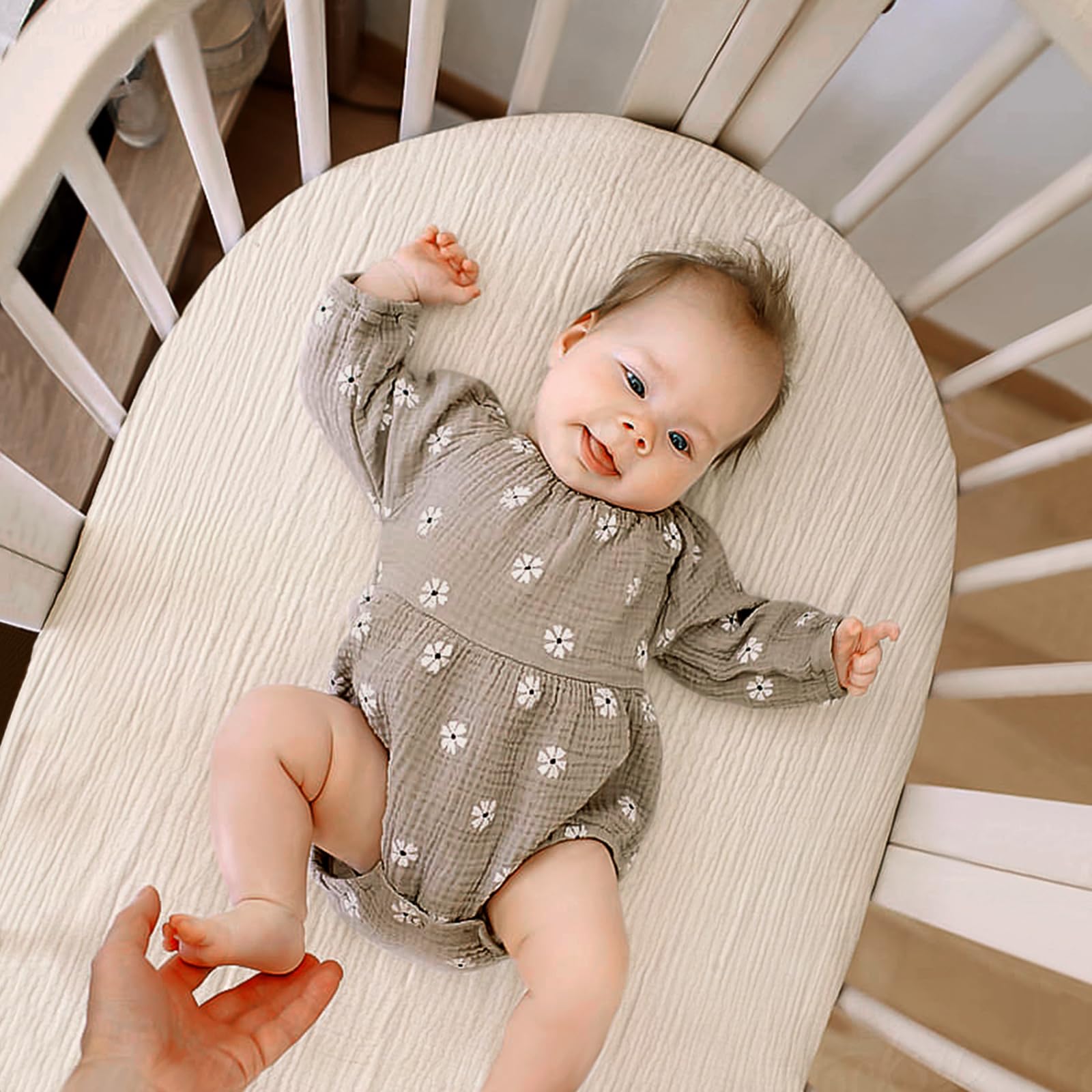 Lulumoon sheets designed for Delta Moses bassinet compatibility.