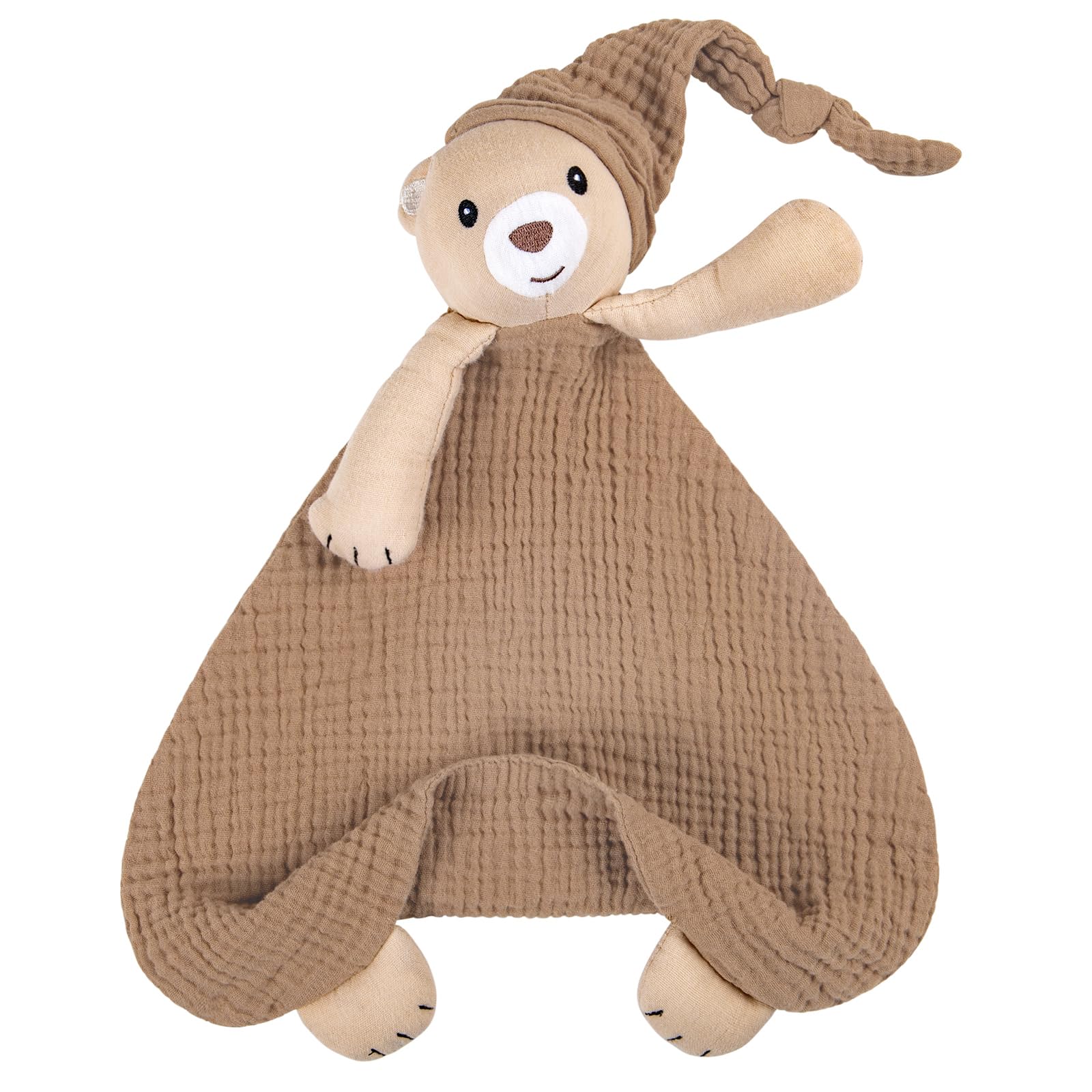 Lulumoon bear baby security blanket with soft gauze fabric for gentle skin contact during naps