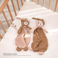 Lulumoon bear lovey design for small hands, easy grasp and comforting on travel